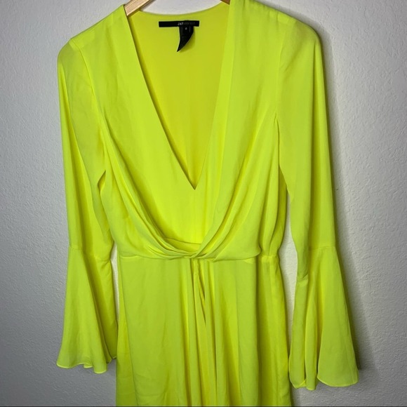 JAYGODFREY Dottie Long Flared Sleeve Twisted Front Mini Dress in Citrine - Picture 9 of 9